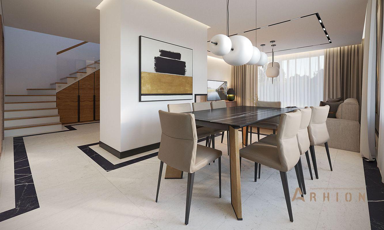 4. Проект одноэтажного дома в европейском стиле с плоской кровлей , R-14-31, площадью - 143 кв c мансардой, терассой, балконом, гаражом